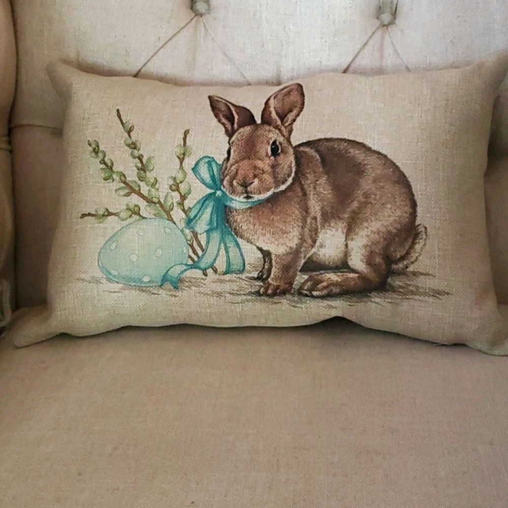 🐰🐇Farmhouse Synthetic Burlap Bunny Pillow